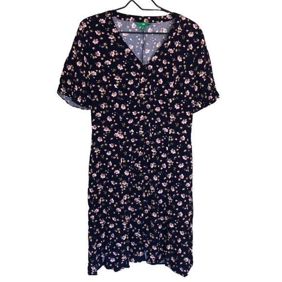 Dip Navy with Pink Floral Print Ruffle Sleeve Shift T-Shirt Dress Size Medium - Picture 2 of 9